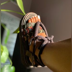 Farm Rio Black Rope Tie Flatform Sandal